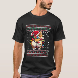 Corgi Butt Grappige Lelijke Kerstverlichting Santa T-shirt