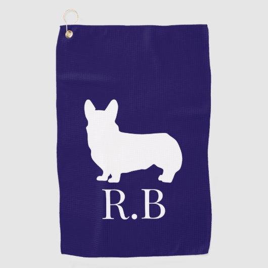 Corgi Cadeau Ideeën Blauwe Marine Golfhanddoek (Voorkant)