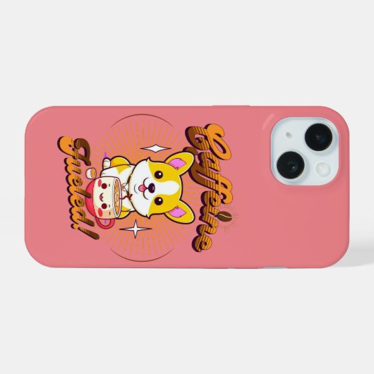 CORGI CAFEÏNE BRANDSTOF! iPhone 15 CASE (Achterkant horizontaal)