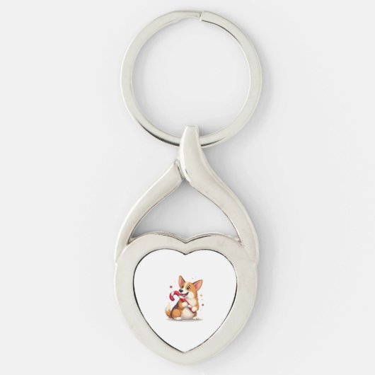 Corgi Candy Cane Joy hond Sleutelhanger (Voorkant)