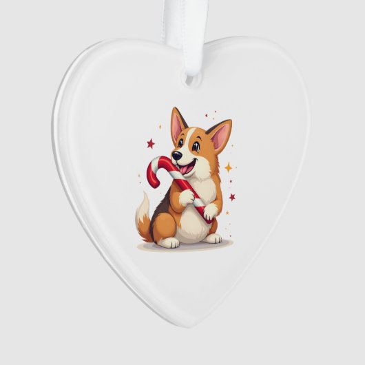 Corgi Candy Cane Joy Ornament (voorkant)