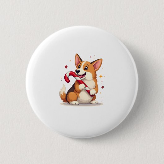 Corgi Candy Cane Joy Ronde Button 5,7 Cm (Voorkant)