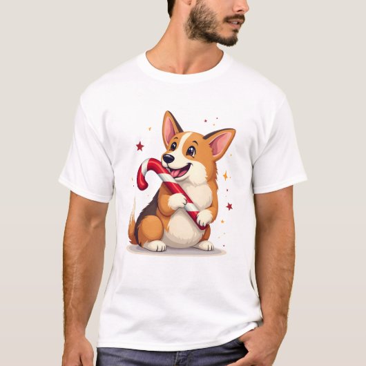 Corgi Candy Cane Joy T-shirt (Voorkant)