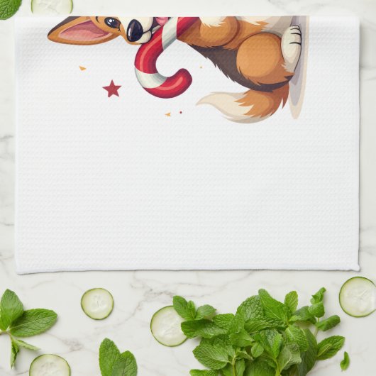 Corgi Candy Cane Joy Theedoek (Gevouwen)