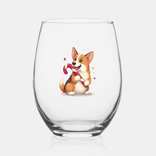 Corgi Candy Cane Vreugde Wijnglas Zonder Voet (Voorkant)
