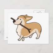 corgi cartoon w stick briefkaart (Voorkant / Achterkant)