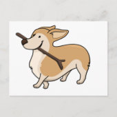 corgi cartoon w stick briefkaart (Voorkant)