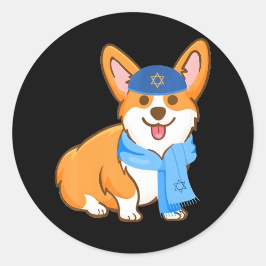 Corgi Chanoeka Grappige Hondenliefhebber Joods Ronde Sticker (Voorkant)