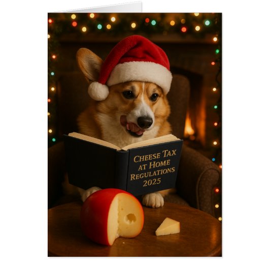 Corgi 'Cheese Tax' Christmas card (Voorkant)