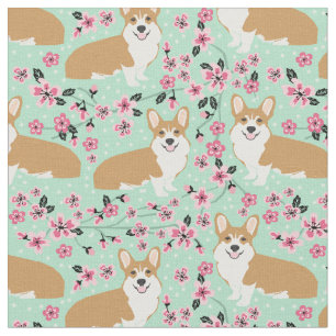 corgi cherry blossom mint stof