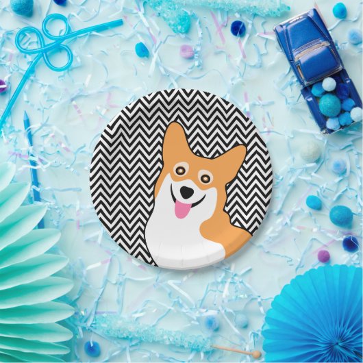 Corgi Chic Chevron Papieren Bordje (Feest)