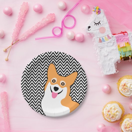Corgi Chic Chevron Papieren Bordje (Feest)