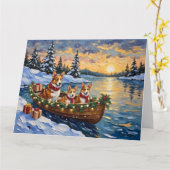 Corgi Christmas Boat Holiday Kaart (Gele Bloem)