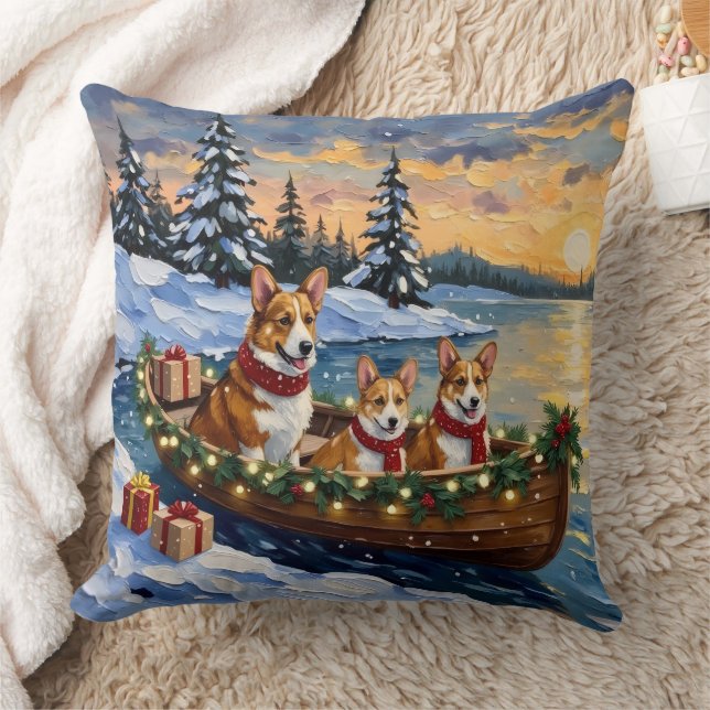 Corgi Christmas Boat Holiday Kussen (Deken)