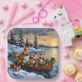 Corgi Christmas Boat Holiday Papieren Bordje (Feest)