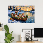 Corgi Christmas Boat Holiday Poster (Thuiskantoor)