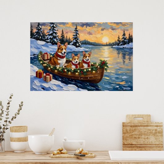 Corgi Christmas Boat Holiday Poster (Keuken)