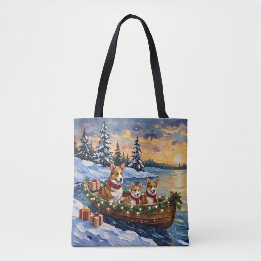 Corgi Christmas Boat Holiday Tote Bag (Voorkant)
