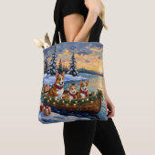Corgi Christmas Boat Holiday Tote Bag (Dichtbij)