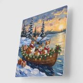 Corgi Christmas Boat Holiday Vierkante Klok (Hoek)