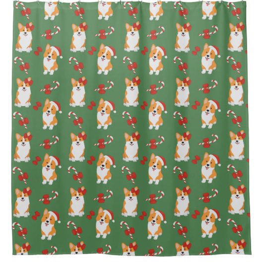 Corgi Christmas Candy Cane Pattern Douchegordijn (Voorkant)