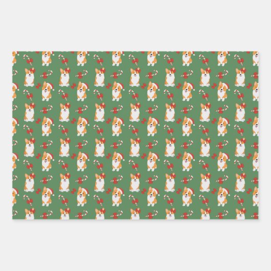 Corgi Christmas Candy Cane Pattern Inpakpapier Vel (Voorkant 3)