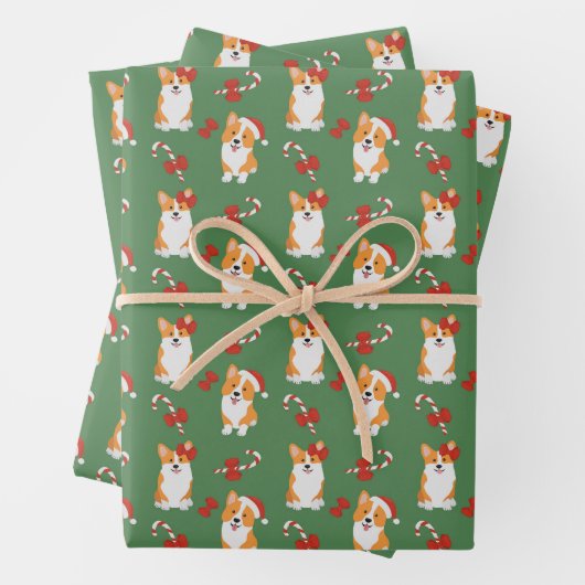 Corgi Christmas Candy Cane Pattern Inpakpapier Vel (In situ)