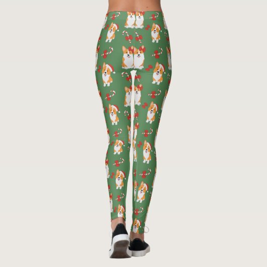 Corgi Christmas Candy Cane Pattern Leggings (Achterkant)