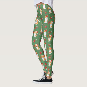 Corgi Christmas Candy Cane Pattern Leggings