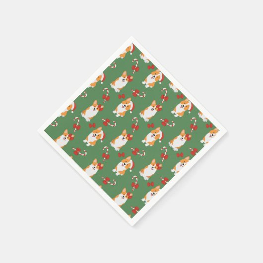 Corgi Christmas Candy Cane Pattern Servet (Hoek)