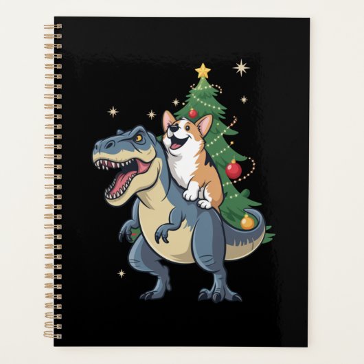 Corgi Christmas Dinosaur Tree Rex Vakantie Kerstmi Planner (Voorkant)