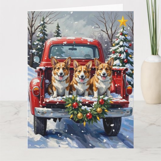 Corgi Christmas Red Truck Holiday Kaart (Voorkant)