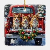 Corgi Christmas Red Truck Holiday Keramisch Ornament (Achterkant)