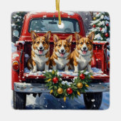 Corgi Christmas Red Truck Holiday Keramisch Ornament (Voorkant)