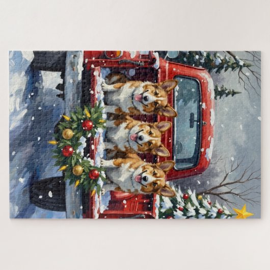 Corgi Christmas Red Truck Holiday Legpuzzel (Horizontaal)