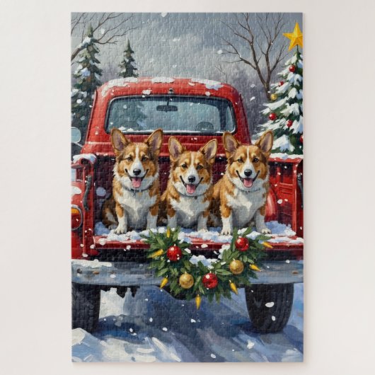Corgi Christmas Red Truck Holiday Legpuzzel (Verticaal)