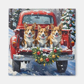 Corgi Christmas Red Truck Holiday Magneet (Voorkant)