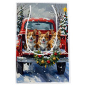Corgi Christmas Red Truck Holiday Medium Cadeauzakje (Voorkant)