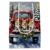 Corgi Christmas Red Truck Holiday Medium Cadeauzakje (Achterkant)