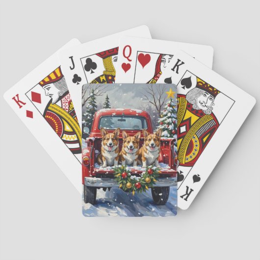 Corgi Christmas Red Truck Holiday Pokerkaarten (Achterkant)