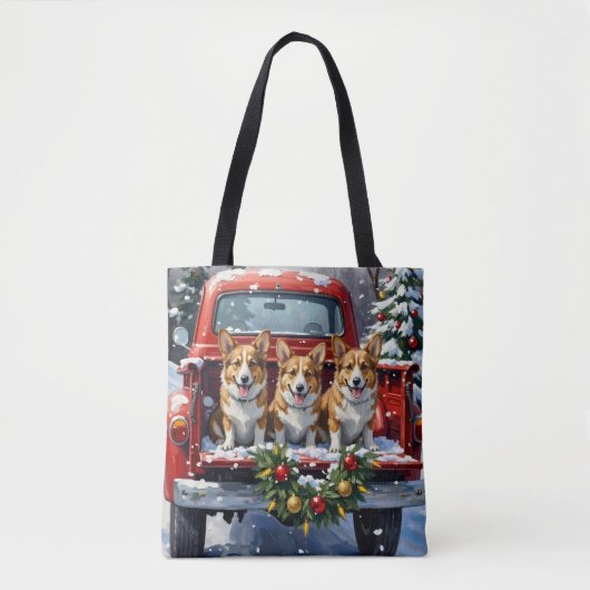 Corgi Christmas Red Truck Holiday Tote Bag (Voorkant)
