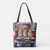 Corgi Christmas Red Truck Holiday Tote Bag (Achterkant)