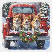 Corgi Christmas Red Truck Holiday Vierkante Sticker (Voorkant)