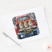 Corgi Christmas Red Truck Holiday Vierkante Sticker (Envelop)
