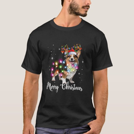 Corgi Christmas Reindeer Hondenliefhebber T Shirt (Voorkant)