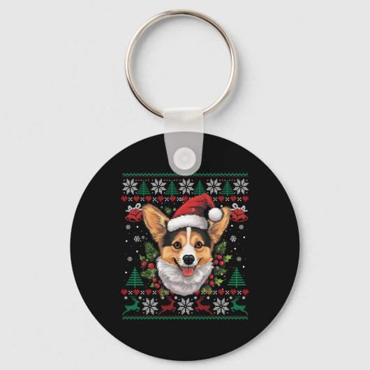 Corgi Christmas Santa Ugly Sweater Hondenliefhebbe Sleutelhanger (Voorkant)