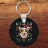 Corgi Christmas Santa Ugly Sweater Hondenliefhebbe Sleutelhanger (Voorkant)