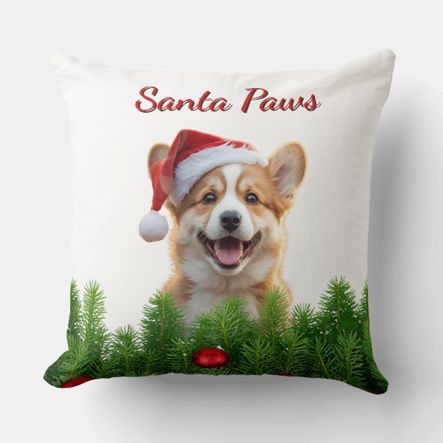 Corgi Christmas Throw Pillow – Santa Paws Design Kussen (Voorkant)