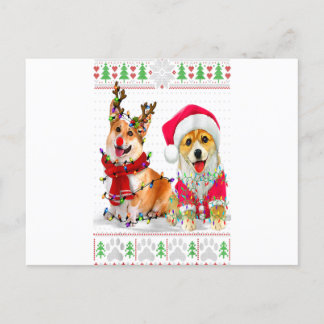 Corgi Christmas Tree Lights Santa Hat Pajama Ugly Briefkaart