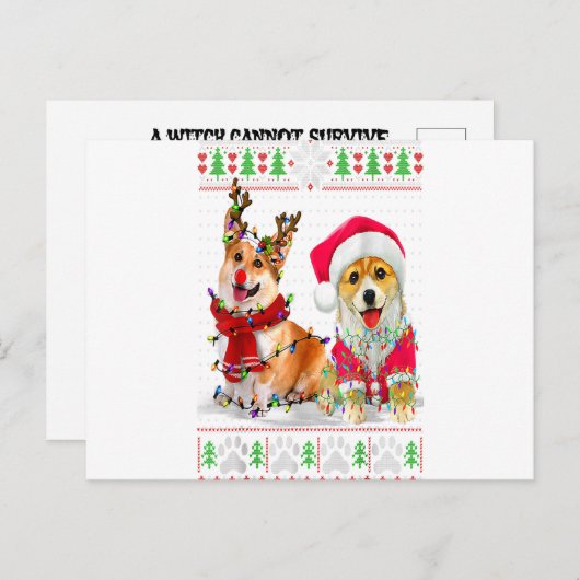 Corgi Christmas Tree Lights Santa Hat Pajama Ugly Briefkaart (Voorkant / Achterkant)